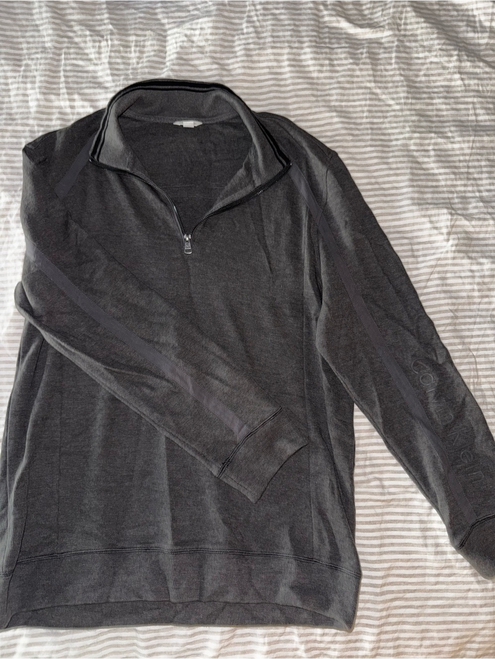 Calvin Klein Men's Charcoal Quarter-Zip Sweater with Lettering